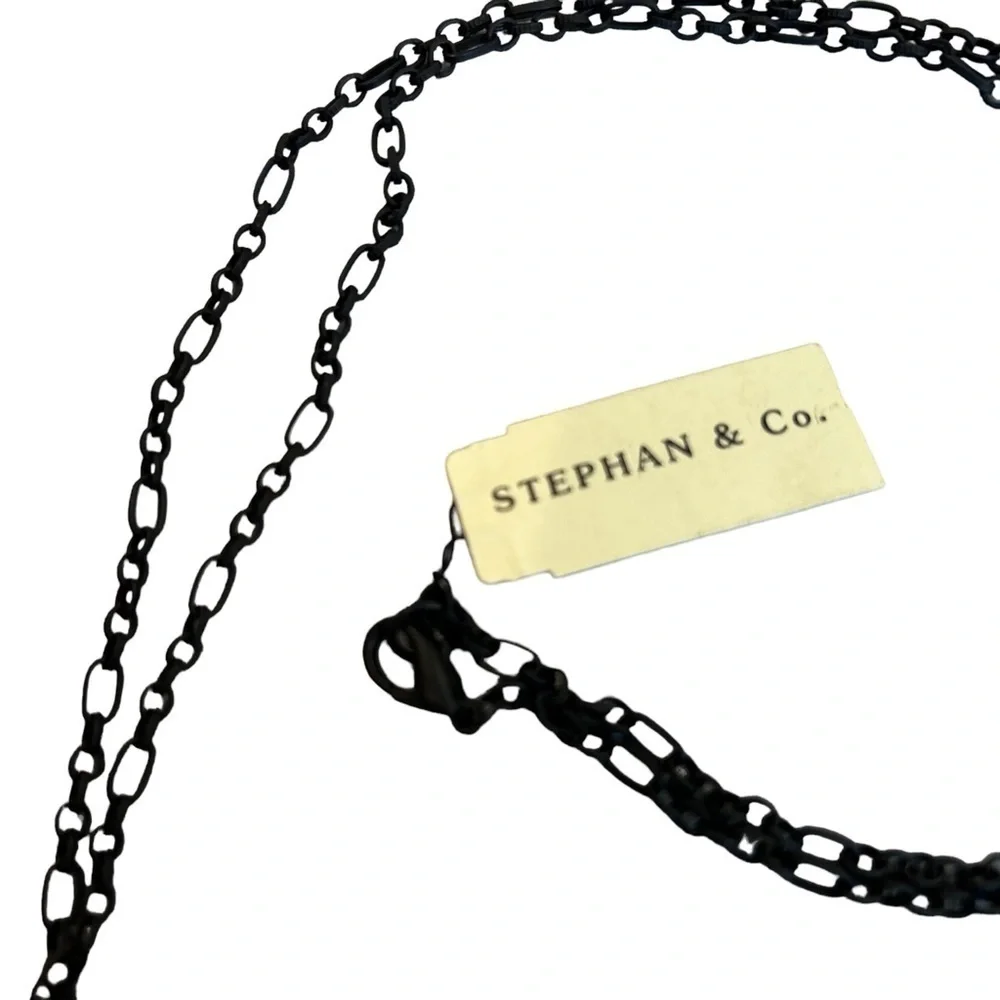 Necklace Stephan & Co. Matte Black 3D Lace Metal Pink Rhinestone Tassel